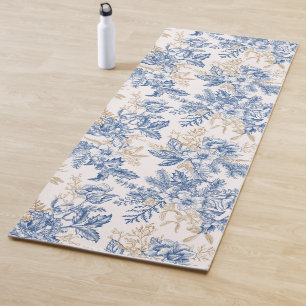 Blue Winter Vintage Flower Pattern Yoga Mat