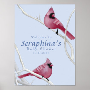Blue Winter Watercolor Cardinals Baby Shower Poste Poster
