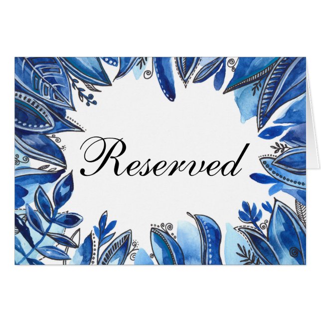 Blue winter wedding. Navy floral reserved sign (Front Horizontal)
