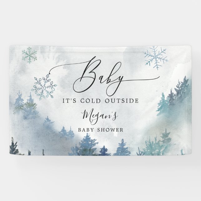 Blue Winter Wonderland Baby Shower Banner (Horizontal)