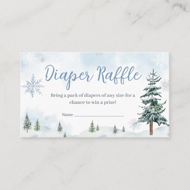Blue Winter Wonderland Baby Shower Diaper Raffle Enclosure Card (Front)