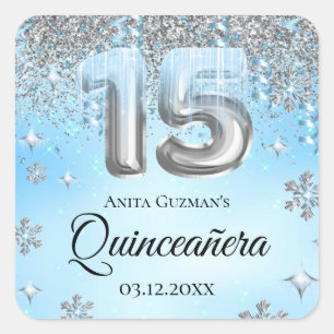 Blue Winter Wonderland Balloons Quinceanera Square Sticker