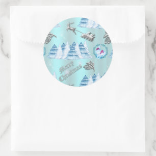 Blue Winter Wonderland Christmas Classic Round Sticker