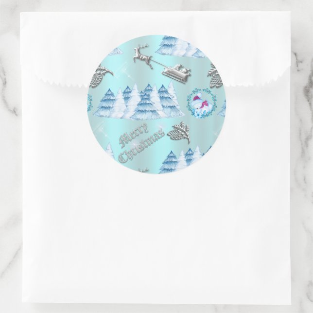 Blue Winter Wonderland Christmas Classic Round Sticker (Bag)