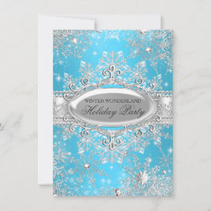 Blue Winter Wonderland Christmas Holiday Party Invitation