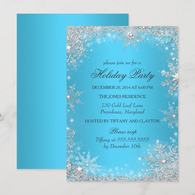 Blue Winter Wonderland Christmas Holiday Party Invitation (Front/Back)