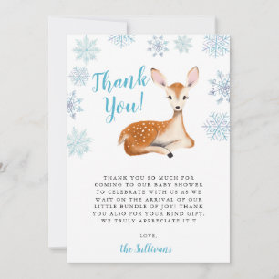 Blue Winter Wonderland Deer Baby Shower Thank You Card