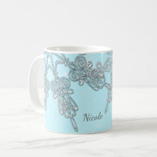 Blue Winter Wonderland Elegant Silver Snowflakes Coffee Mug