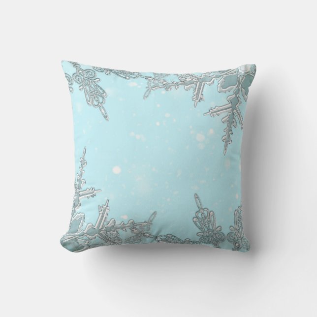 Blue Winter Wonderland Elegant Snowflakes Pretty Cushion (Front)