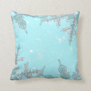 Blue Winter Wonderland Elegant Snowflakes Pretty Cushion