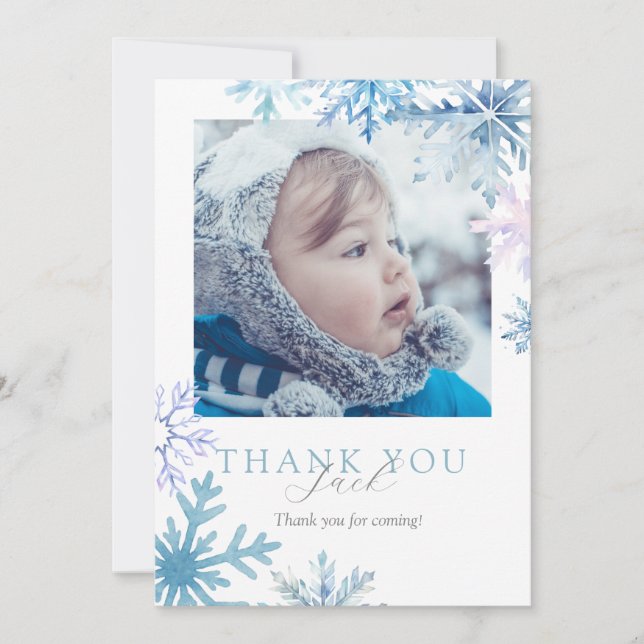 Blue Winter Wonderland photo thank you card (Front)