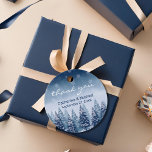 Blue Winter Wonderland Pine Christmas Wedding  Favour Tags<br><div class="desc">If you are looking for a wedding theme that captures the enchanting beauty of winter, then a blue winter wonderland pine forest Christmas wedding design is the perfect choice for you. This design combines elements of rustic winter wonderland wedding with navy blue pine forest wedding, making it a festive and...</div>