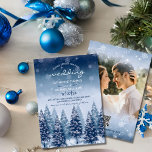 Blue Winter Wonderland Pine Christmas Wedding  Invitation<br><div class="desc">If you are looking for a wedding theme that captures the enchanting beauty of winter, then a blue winter wonderland pine forest Christmas wedding design is the perfect choice for you. This design combines elements of rustic winter wonderland wedding with navy blue pine forest wedding, making it a festive and...</div>