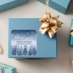 Blue Winter Wonderland Pine Christmas Wedding  Square Sticker<br><div class="desc">If you are looking for a wedding theme that captures the enchanting beauty of winter, then a blue winter wonderland pine forest Christmas wedding design is the perfect choice for you. This design combines elements of rustic winter wonderland wedding with navy blue pine forest wedding, making it a festive and...</div>