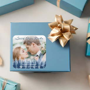 Blue Winter Wonderland Pine Christmas Wedding Square Sticker