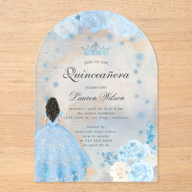 Blue Winter Wonderland Quinceanera Invitation (Front)