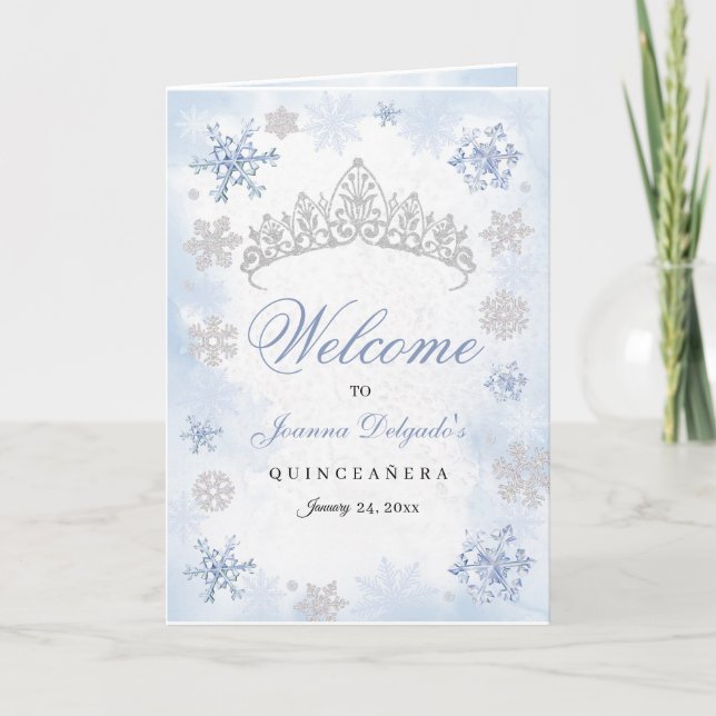 Blue Winter Wonderland Quinceanera Program Invitation (Front)