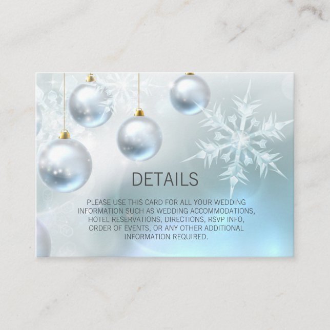 Blue Winter Wonderland Snow DETAILS Wedding Enclosure Card (Front)