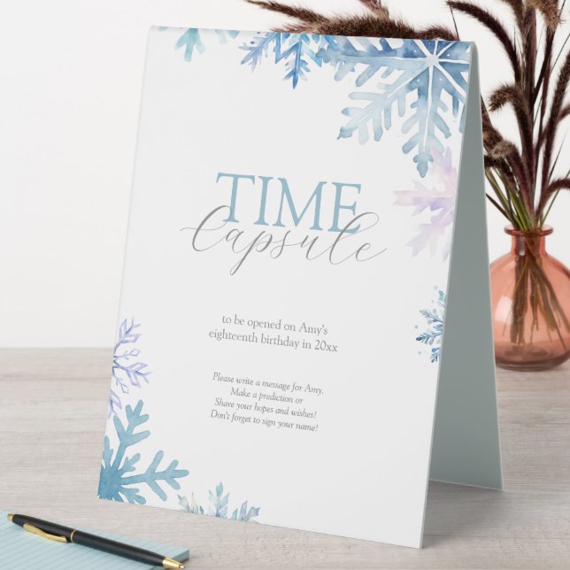 Blue Winter Wonderland Snowflake Time Capsule Sign (In SItu (Table))
