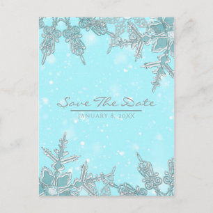 Blue Winter Wonderland Snowflakes Save the Date Announcement Postcard