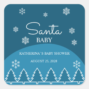 Blue winter wonderland snowflakes trees baby showe square sticker