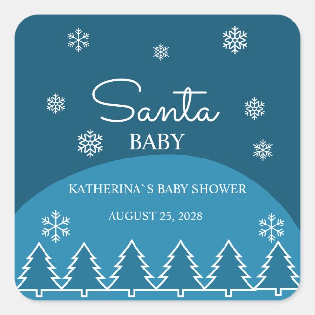 Blue winter wonderland snowflakes trees baby showe square sticker (Front)