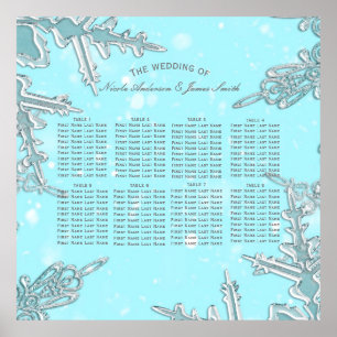 Blue Winter Wonderland Snowflakes Wedding Seating Poster