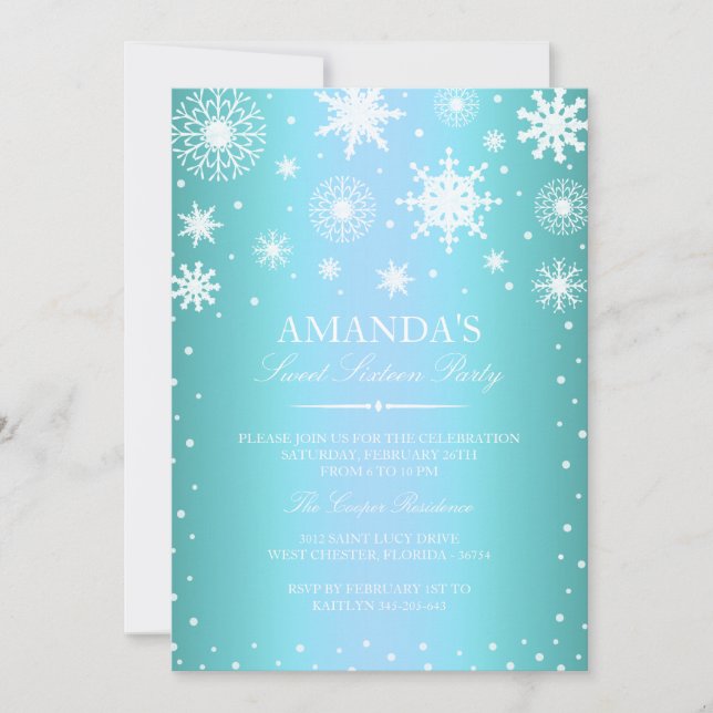 Blue Winter Wonderland Sweet 16 Invitation (Front)