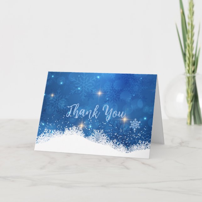 Blue Winter Wonderland Thank You Card | Snowflakes (Front)