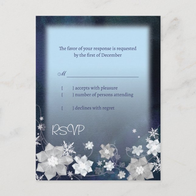 Blue Winter Wonderland Wedding RSVP Invitation Postcard (Front)