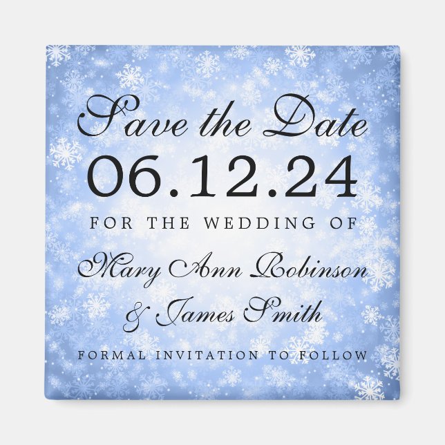 Blue Winter Wonderland Winter Save The Date Magnet (Front)