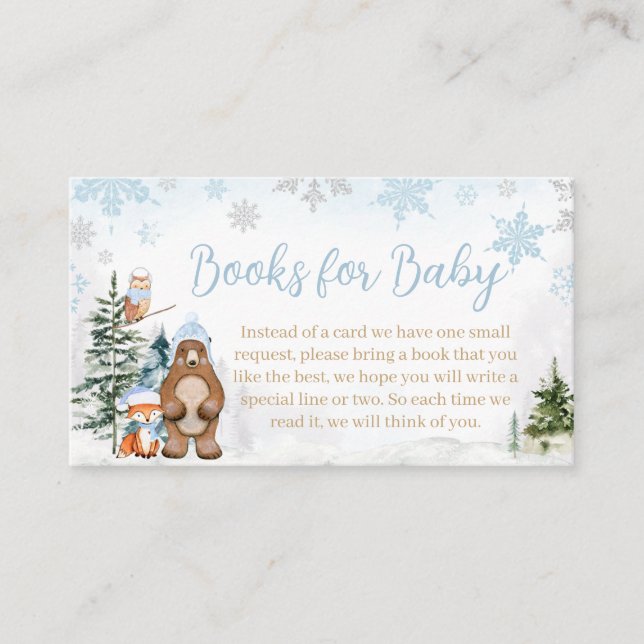 Blue Winter Woodland Animals Books for Baby Enclosure Card (Front)