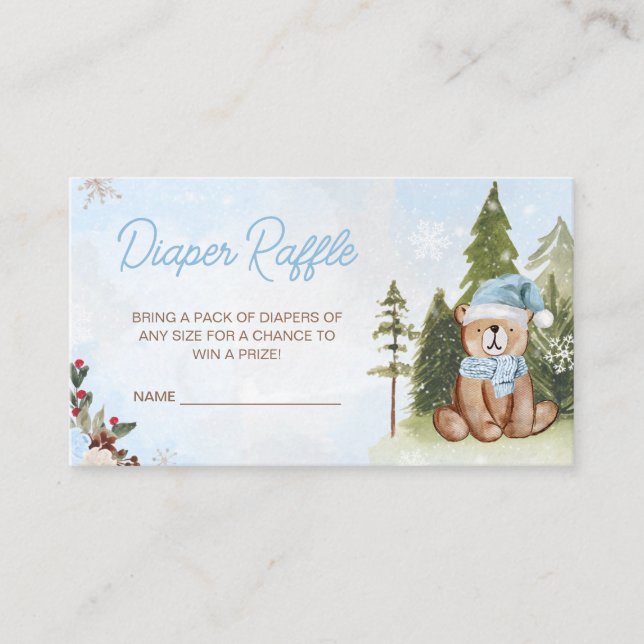 Blue Winter Woodland Baby Shower Diaper Raffle Enclosure Card (Front)