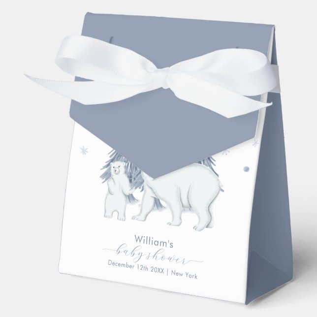Blue Winter Woodland Polar Bear Baby Shower  Favour Box (Front)