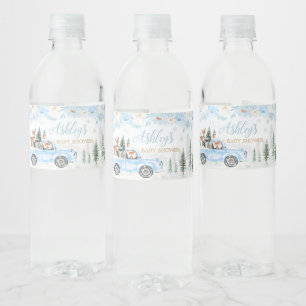 Blue Winter Woodland Truck Baby Shower  Water Bottle Label