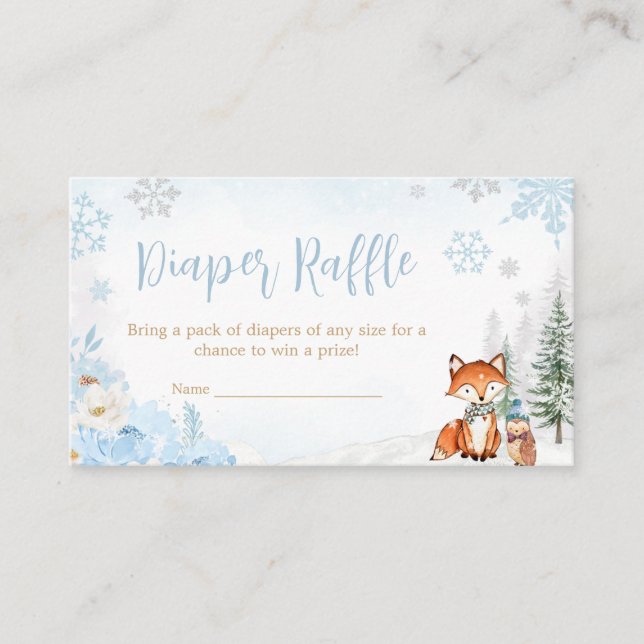 Blue Winter Woodland Truck Diaper Raffle Enclosure Card (Front)