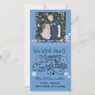 Blue Wish You Merry Christmas Photo Card