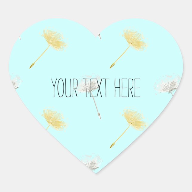 Blue Wishes Dandelion Flowers Heart Sticker (Front)