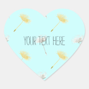 Blue Wishes Dandelion Flowers Heart Sticker