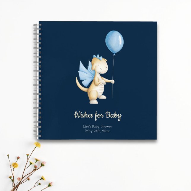 Blue Wishes for Baby Dragon Baby Shower Guest Book (Creator Uploaded)