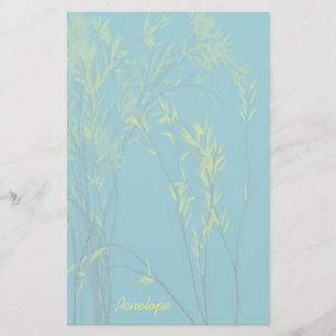 Blue Wispy Trees with Yellow Leaves Add Your Name Stationery