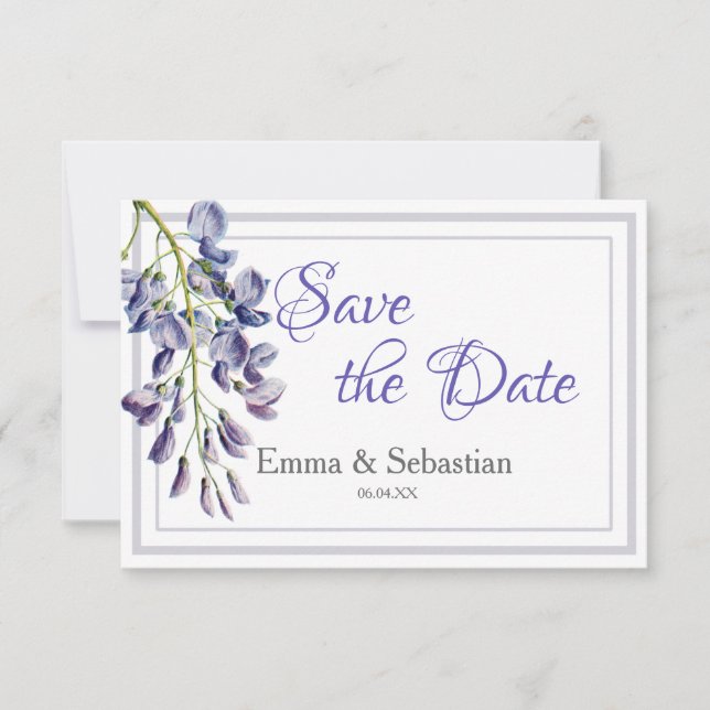 Blue Wisteria Save the Date Card (Front)