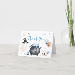 Blue Witch Ghost Little Boo Baby Shower Thank You Card