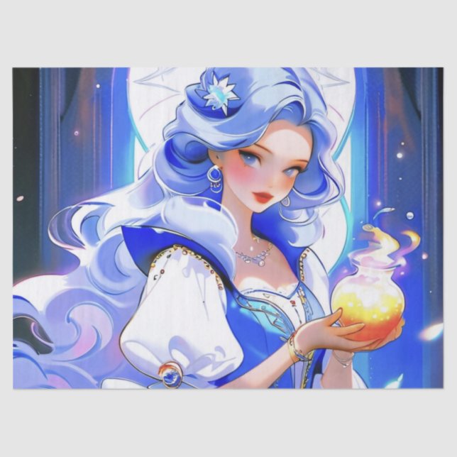 Blue Witch Holding Potion Halloween Bday Gift Wrap Tissue Paper (Front)