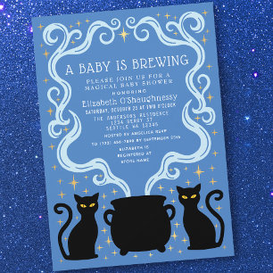 Blue Witchy Baby is Brewing Boy Baby Shower  Invitation