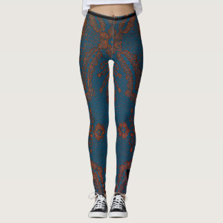BLUE WITH ANTIQUE LACE PATTERN LEGGINGS