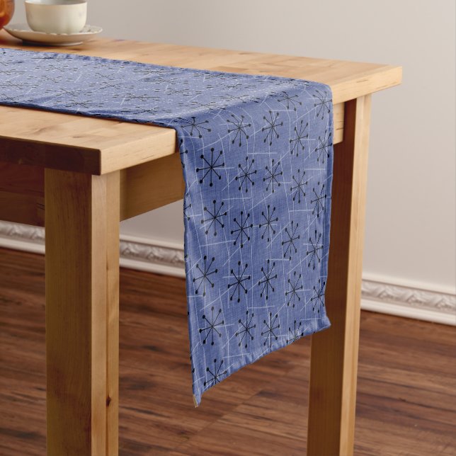 Blue with Black Starburst Atomic | Mid-Century Short Table Runner (In Situ)