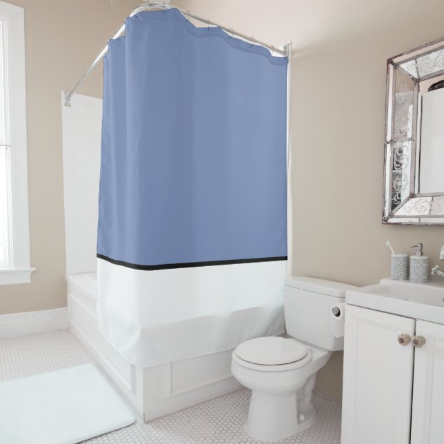 Blue with  Black/ White   Plain Shower Curtains (In Situ)