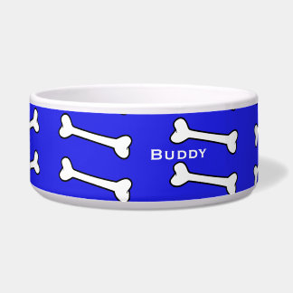 Blue with Cartoon Bones Custom Pet Bowl