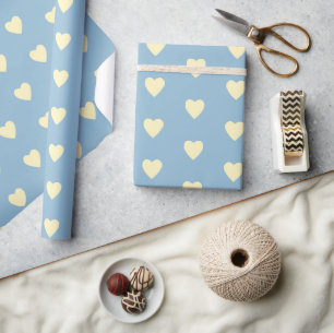 Blue with cream yellow hearts wrapping paper